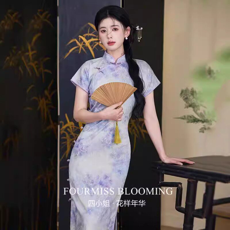 【花样年华】国风旗袍|紫色文艺古法全开襟长款改良2026新款复古