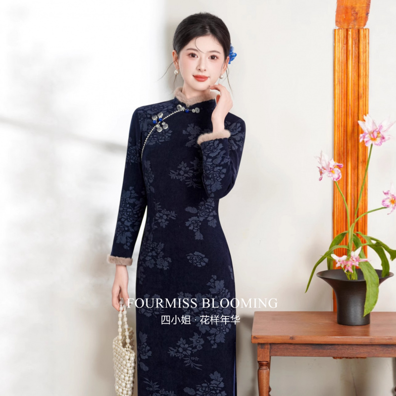 新中式改良秋冬加绒保暖国风旗袍