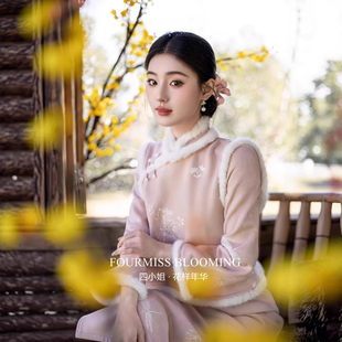 复古民老上海云岚绒拼色冬季 国风旗袍 高级感气质 花样年华