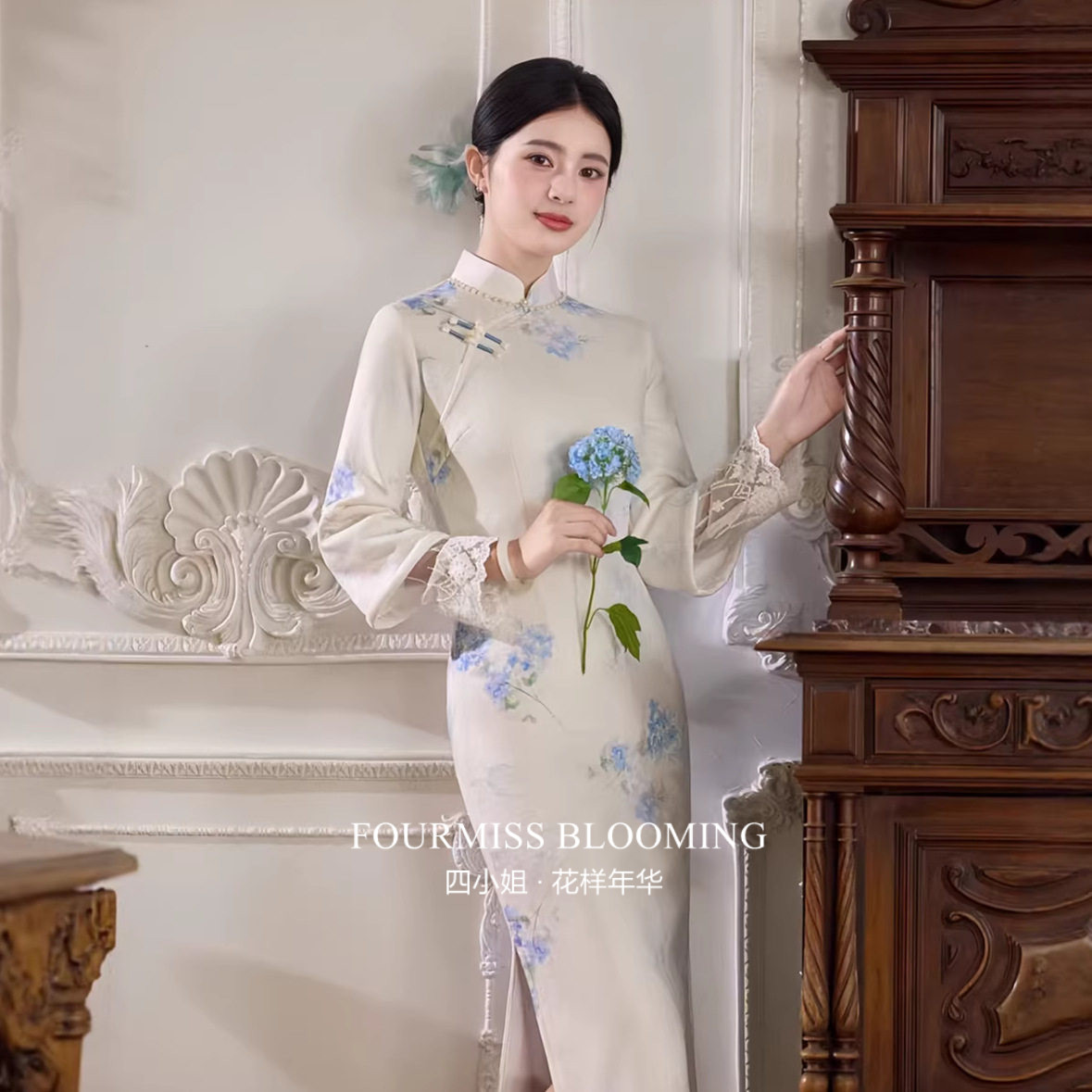 【花样年华】国风旗袍|青花瓷加厚冬装女新中式冬天长袖款过冬