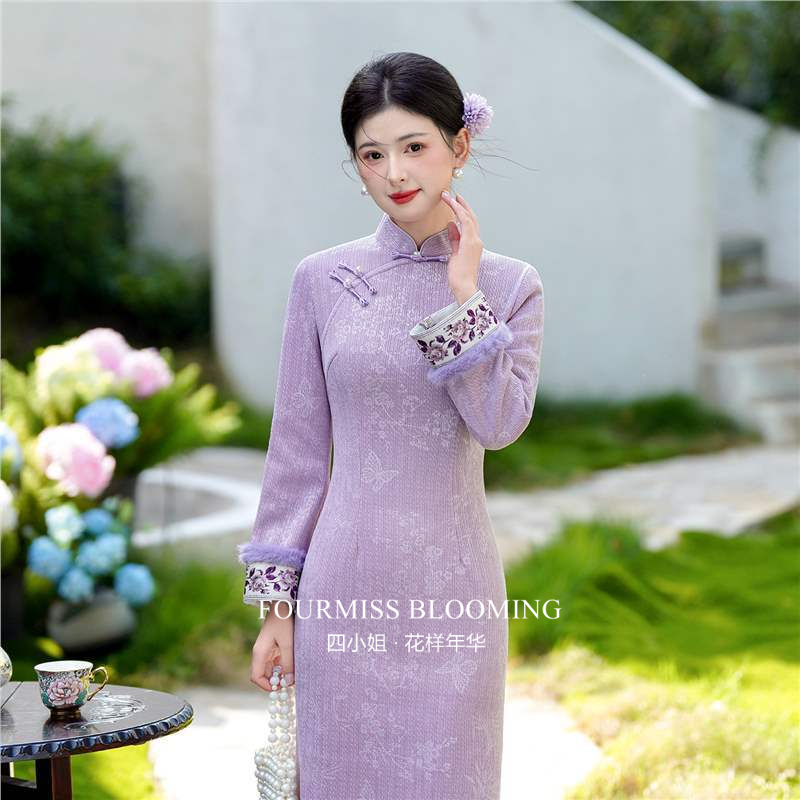 紫色2025新款新中式连衣裙