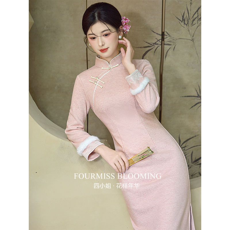 新中式粉色淑女连衣裙