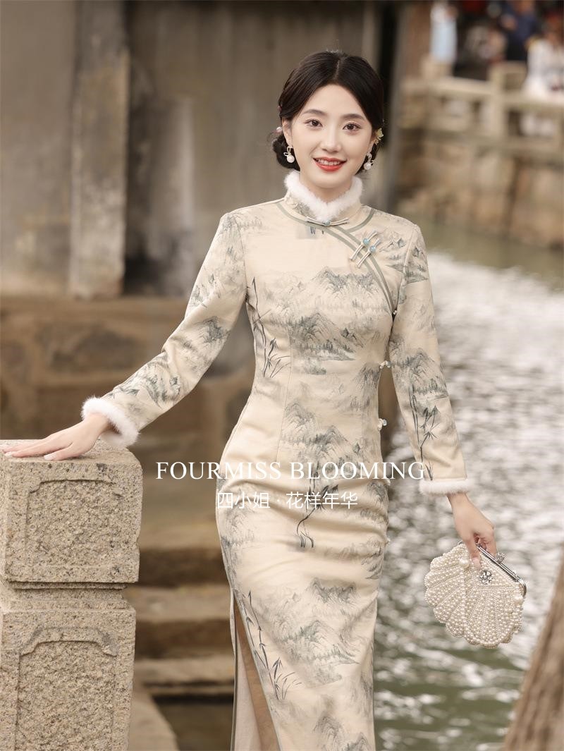 【花样年华】国风旗袍|2025长款加厚连衣裙气质立领复合女新款冬
