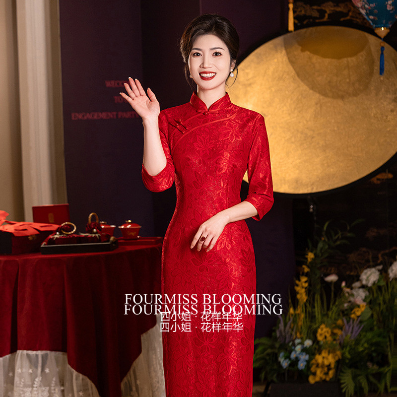 妈妈红色婚宴礼服2025新款