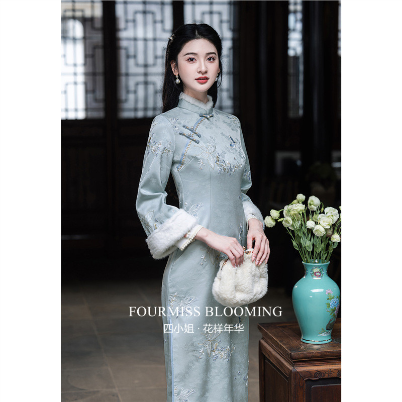 【花样年华】国风旗袍|冬季加绒加厚女新中式改良长袖连衣裙刺绣