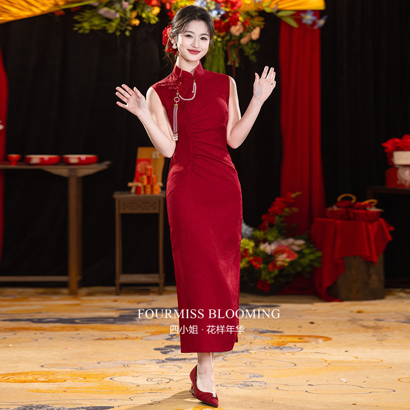 新中式无袖红色订结婚敬酒服旗袍