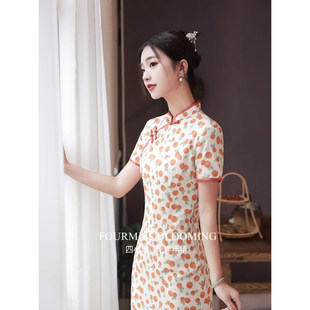【花样年华】国风旗袍|清新年轻少女气质高端改良橙色波点中长夏