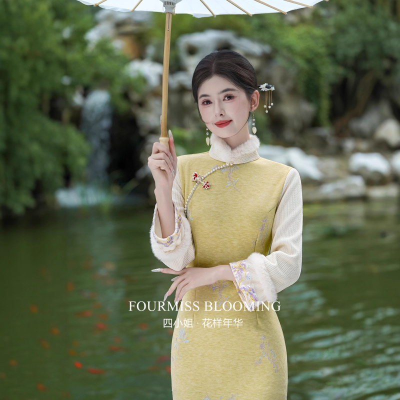 2025新款黄长袖收腰显瘦