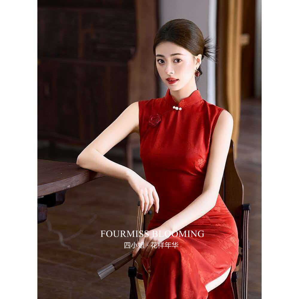 国风旗袍红色修身订婚礼服