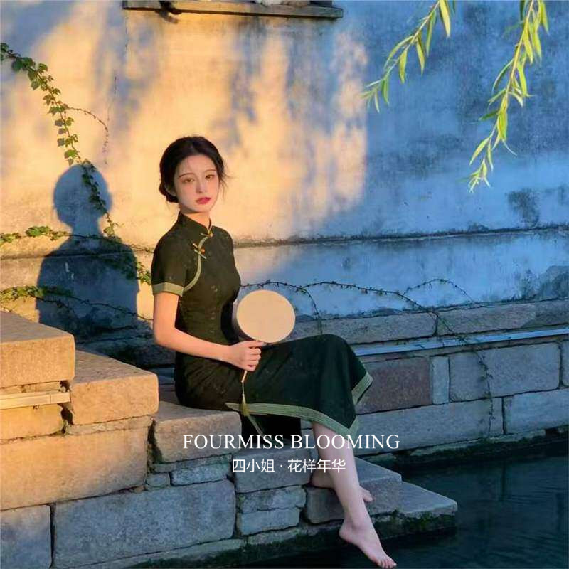 【花样年华】国风旗袍|新中式女绿色立领盘扣显瘦古典风短袖洋装