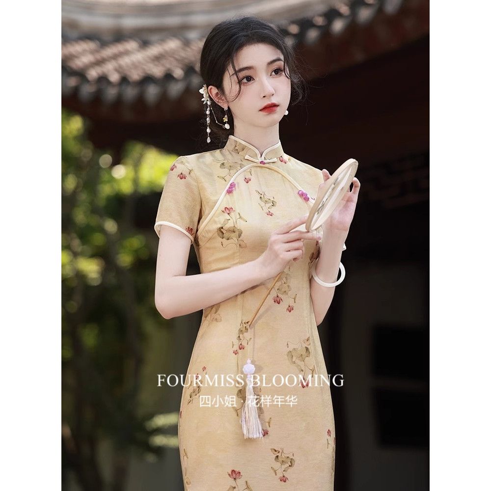 【花样年华】国风旗袍|荷花夏高级感新款改良丝麻连衣裙黄色素雅