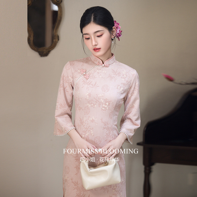 【花样年华】国风旗袍|粉色倒大袖中式改良少女高级感订婚礼服裙