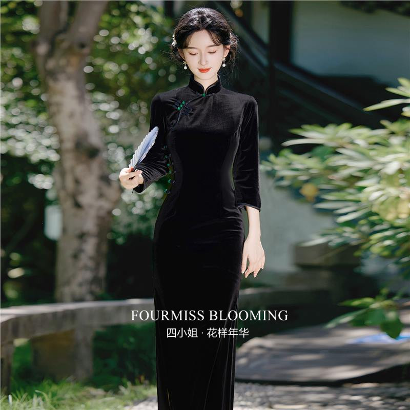 【花样年华】国风旗袍|黑色古法气质长款改良高端大气上档次旗袍