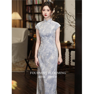 【花样年华】国风旗袍|新中式改良女短袖蓝色长裙气质复古风裙子