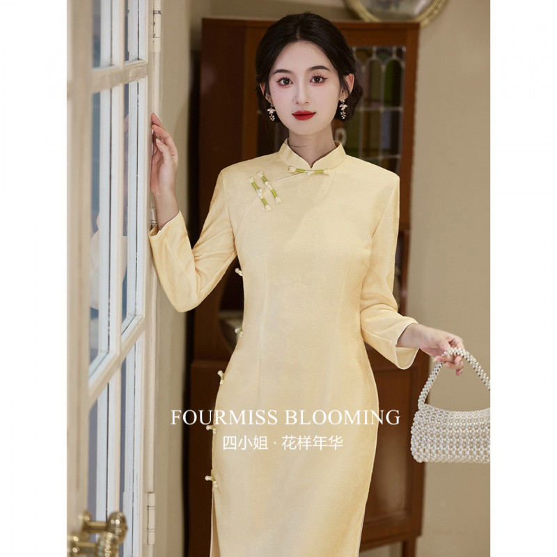 【花样年华】国风旗袍|日常春季长袖改良印花小个子绝美连衣裙