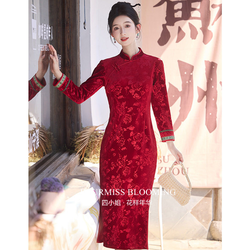 【花样年华】国风旗袍|敬酒服提花缎面订婚礼裙女新中式红色冬季