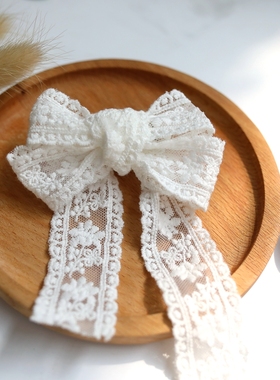 白色精美棉线刺绣花边蕾丝diy蝴蝶结发饰汉服洛丽塔衣边装饰辅料