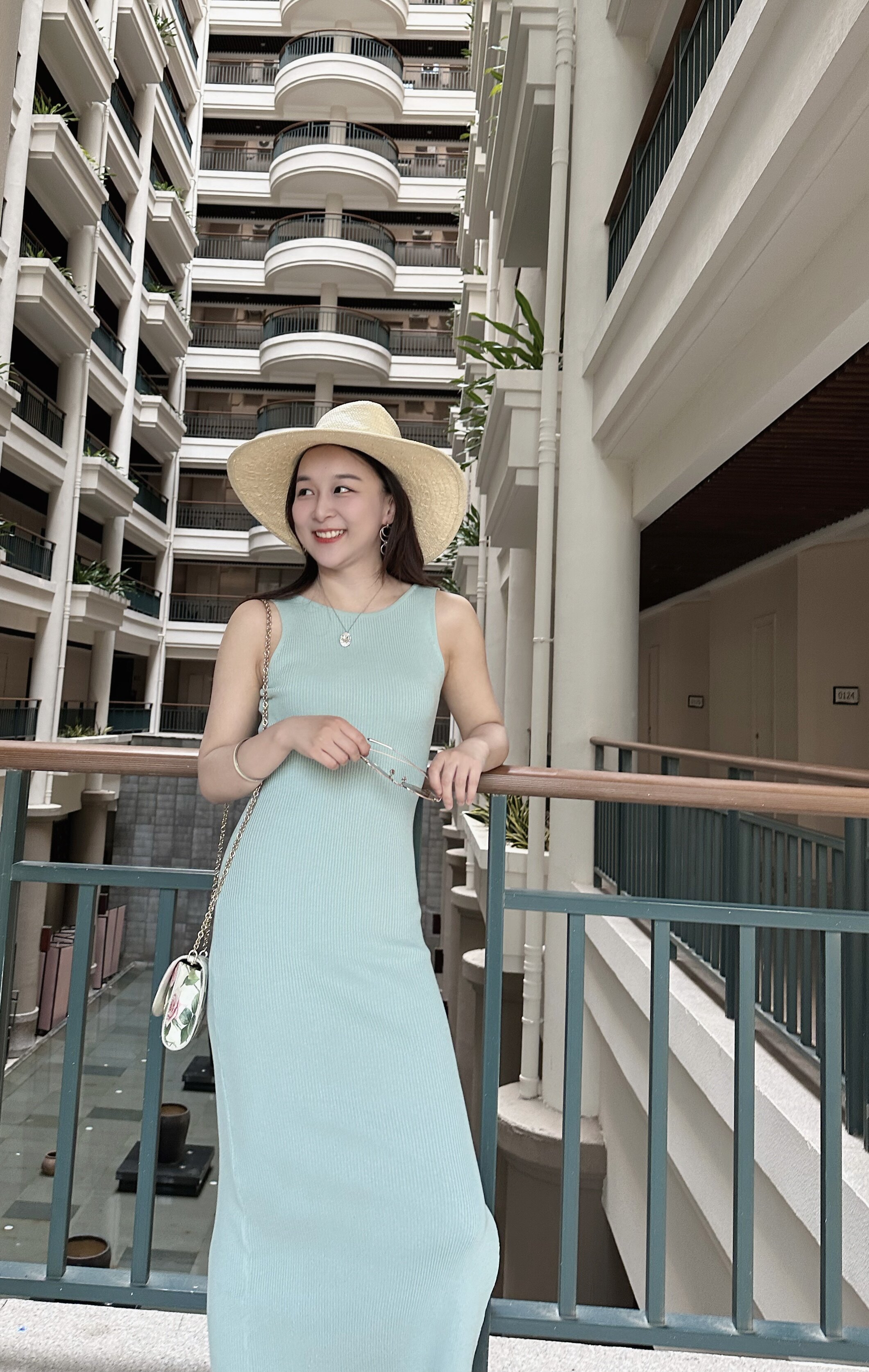 2026夏装新款欧美老钱风浅蓝连衣裙