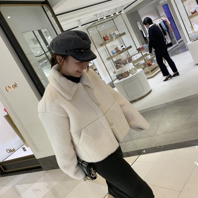 2025冬装新款白色ins风欧美巴恩风皮毛一体水貂毛皮草外套上衣