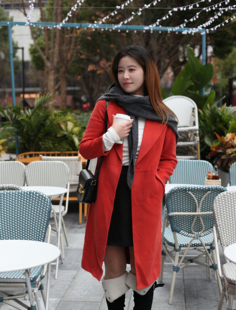 2025冬新年红双面羊绒呢大衣暗扣修身翻领中长款喜庆过年外套女装