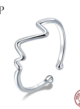 锦河畔s925纯银心电图戒指