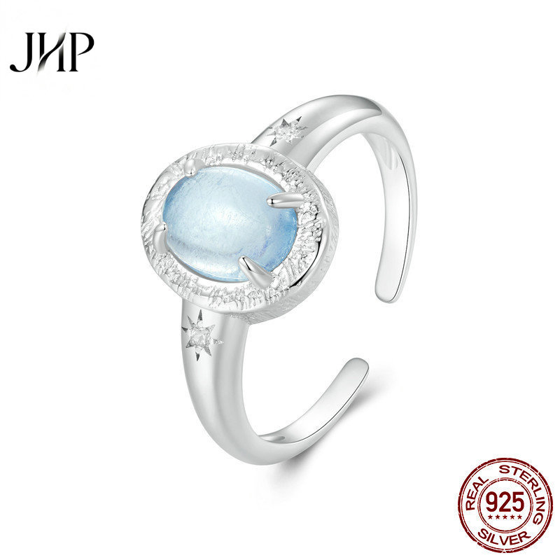 锦河畔原创奢华海蓝宝石开口戒指 欧美高贵优雅s925纯银指环戒指