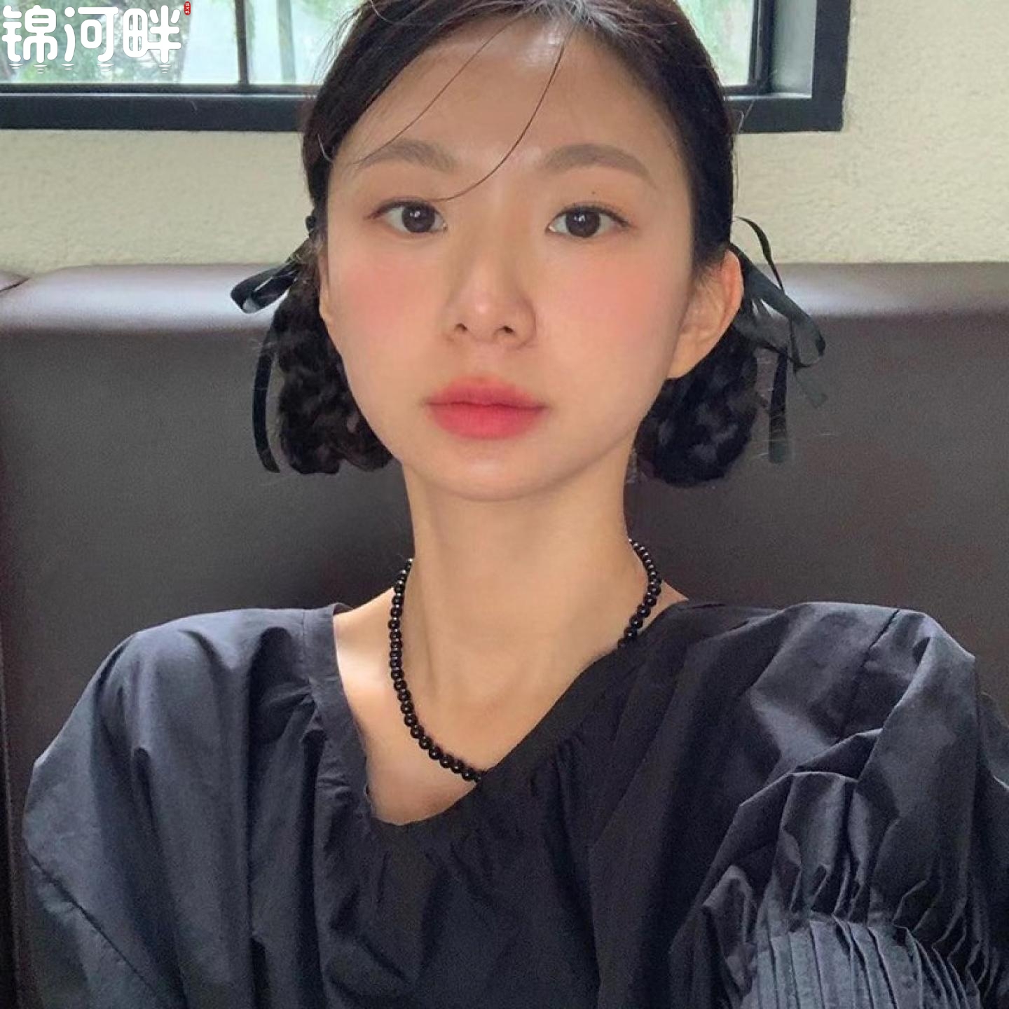 锦河畔 韩国博主fever黑玛瑙项链s925纯银锁骨链女冷淡风颈链
