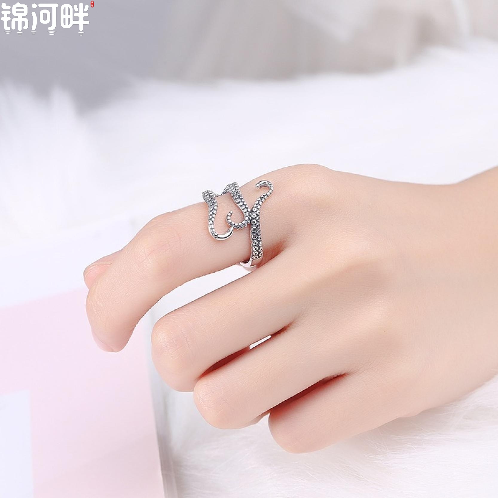锦河畔 克苏鲁戒指章鱼爪戒指霸气开口可调节欧美复古潮男指环