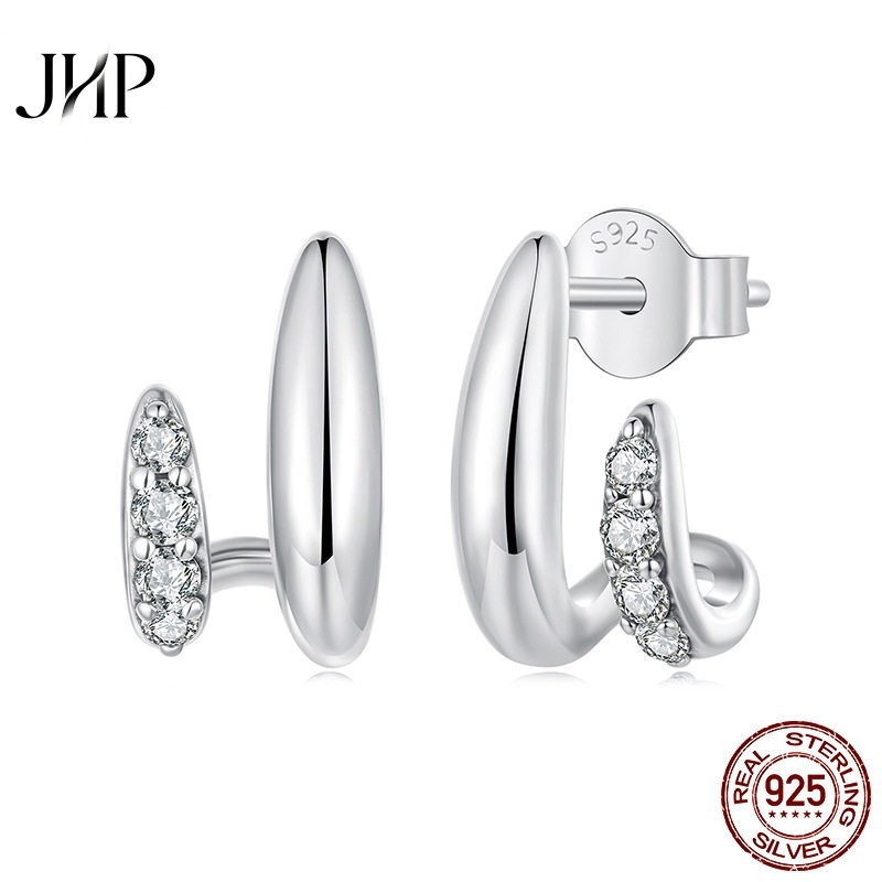 锦河畔 新款s925纯银几何双层耳钉时尚高级感光面耳钉耳饰