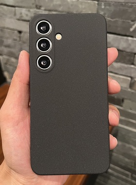 粗磨砂防指纹防滑磨砂颗粒感适用三星S23U手机壳黑色Galaxy S24Ultra保护套s23+全包防摔S24plus+简约s24u男