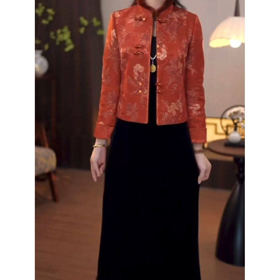 宋锦提花缎夹棉加厚棉衣外套半身裙两件套冬季新款新中式显瘦套装,女装/女士精品,时尚套装,淘宝优惠券,粉丝福利购,淘宝优惠卷