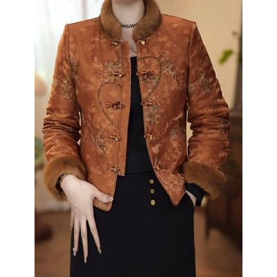 新中式宋锦提花缎加厚棉衣外套