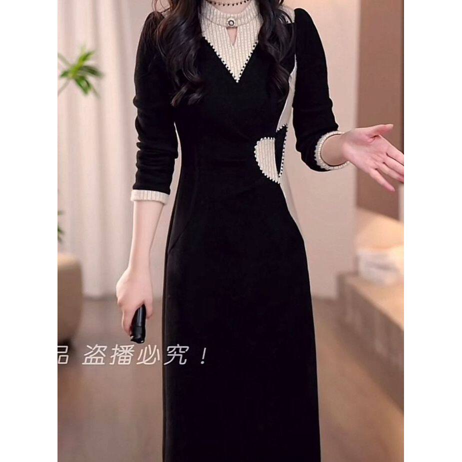 加绒加厚欧棉绒连衣裙2025冬季新款女装高级气质显瘦遮肉轻奢裙子