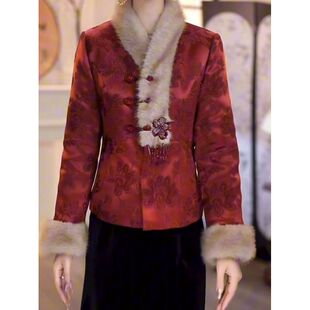 宋锦提花缎夹棉加厚新中式棉衣外套2025冬季新款气质显瘦百搭外套