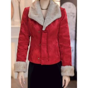 宋锦提花缎夹棉加厚棉衣外套2025冬季新款气质显瘦新中式保暖外套