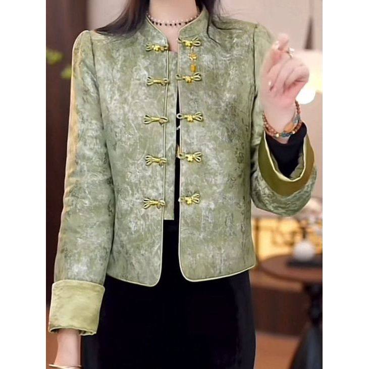 新中式宋锦提花缎加厚棉衣外套2025冬新款显瘦保暖短款国风棉袄女
