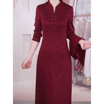 加绒加厚提花精纺改良旗袍裙2025