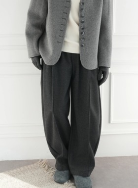 日系复古立体剪裁黑灰色弯刀裤男士冬季潮流新款轻奢绵羊毛休闲裤