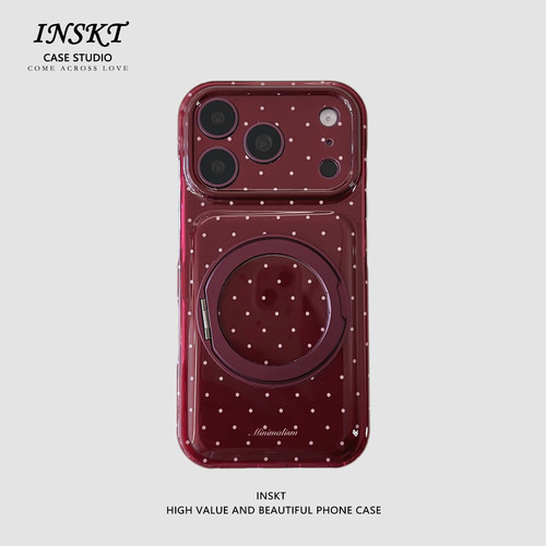 inskt简约酒红波点旋转支架原创适用iphone18promax手机壳苹果17软硅胶套17pro网红新款小众16防摔15个性日韩