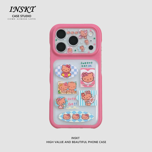INSKT甜酷粉框黑皮猫咪原创适用iphone17promax手机壳苹果17软硅胶套17pro网红新款小众16防摔15个性日韩可爱