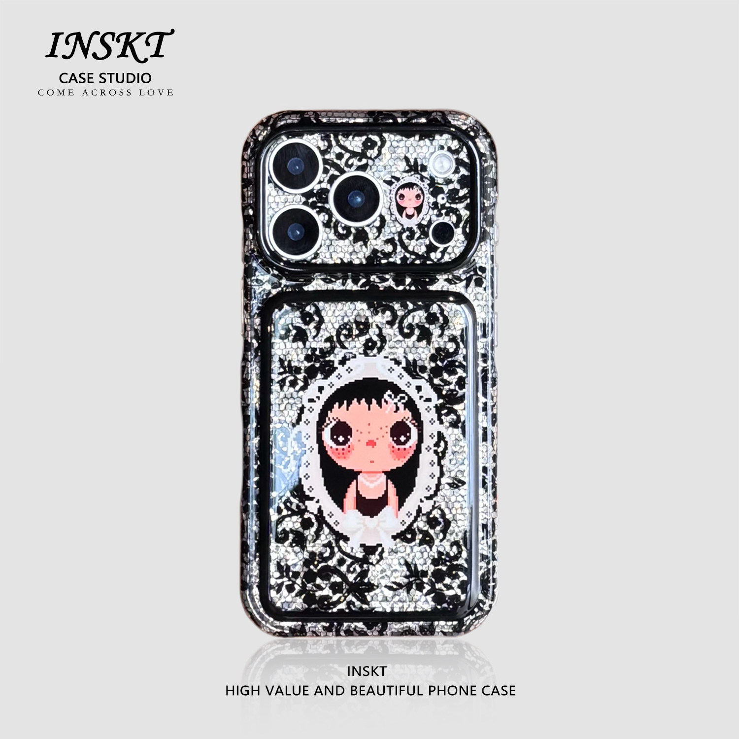 inskt蕾丝花纹可爱小玉支架原创适用iphone18promax手机壳苹果17软硅胶套17pro网红新款小众16防摔15个性日韩