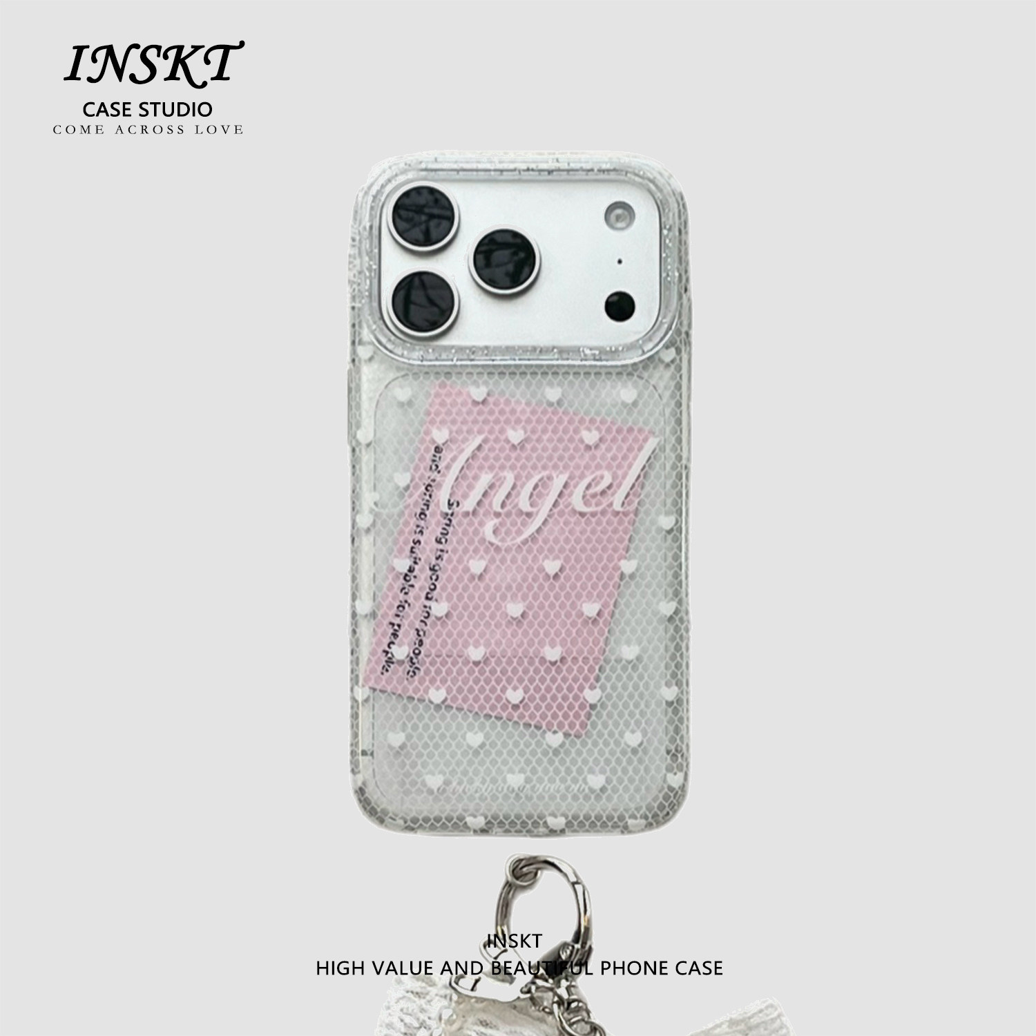 inskt高级白色爱心蕾丝挂件原创适用iphone17promax手机壳苹果17软硅胶套18pro网红新款小众16防摔15个性日韩