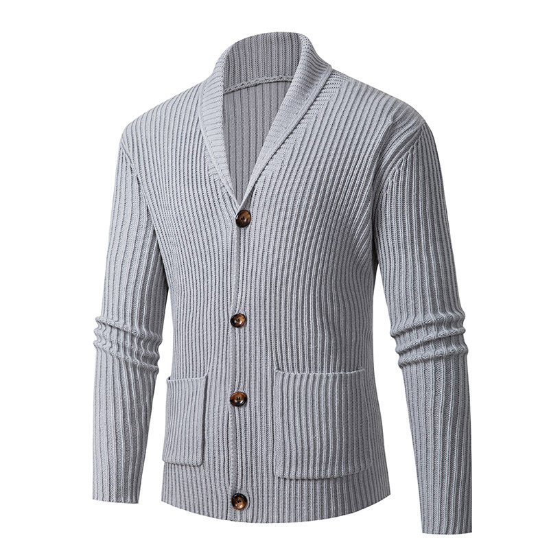 春秋冬季男装欧美开衫毛衣针织衫青年男士长袖外套翻领打底衫上衣