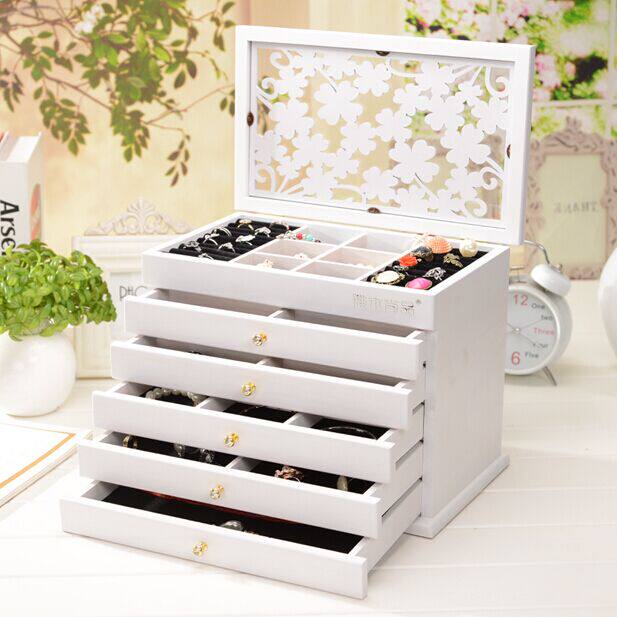 High - grade jewelry box wooden Korea Princess European - style solid wood jewelry box jewelry storage box wedding birthday gift