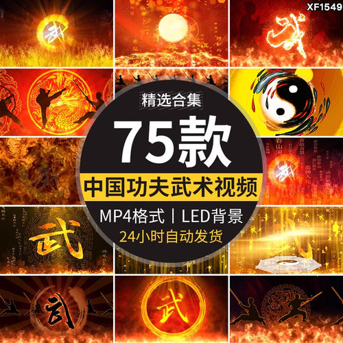 水墨中国风武术功夫太极南拳北腿少林大屏幕舞台动态背景视频素材