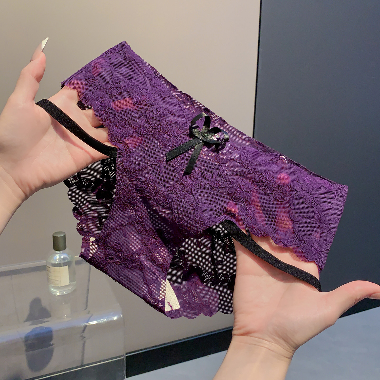 法式蝴蝶结纯欲镂空网纱高级感紫色内裤女性感女士2025新款三角裤