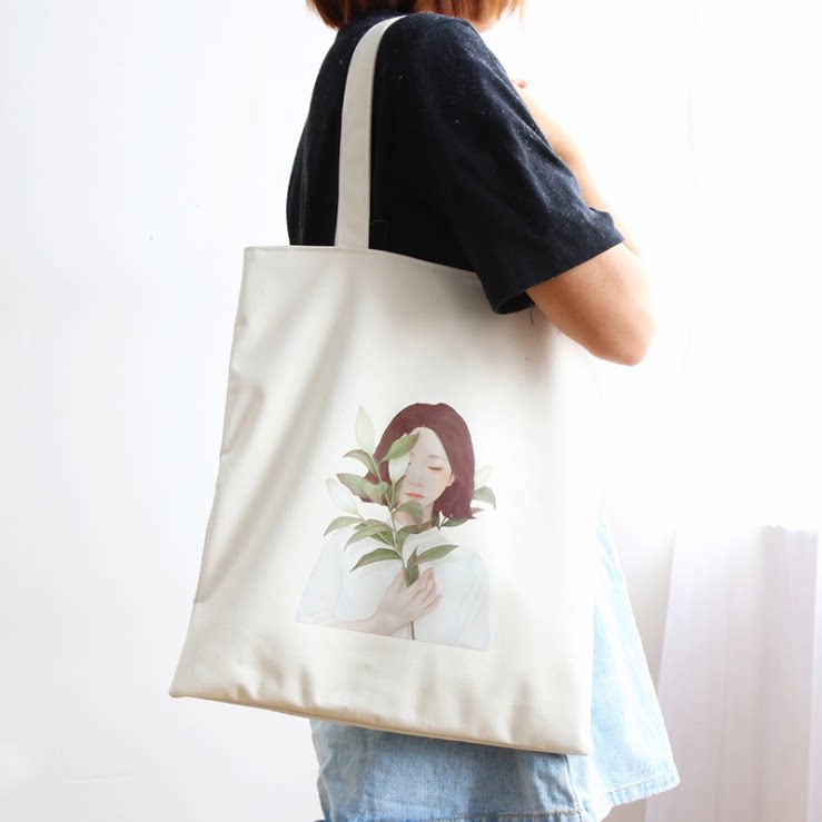 森系单肩帆布包女文艺简约布袋子休闲手提包购物袋文艺学生书包包