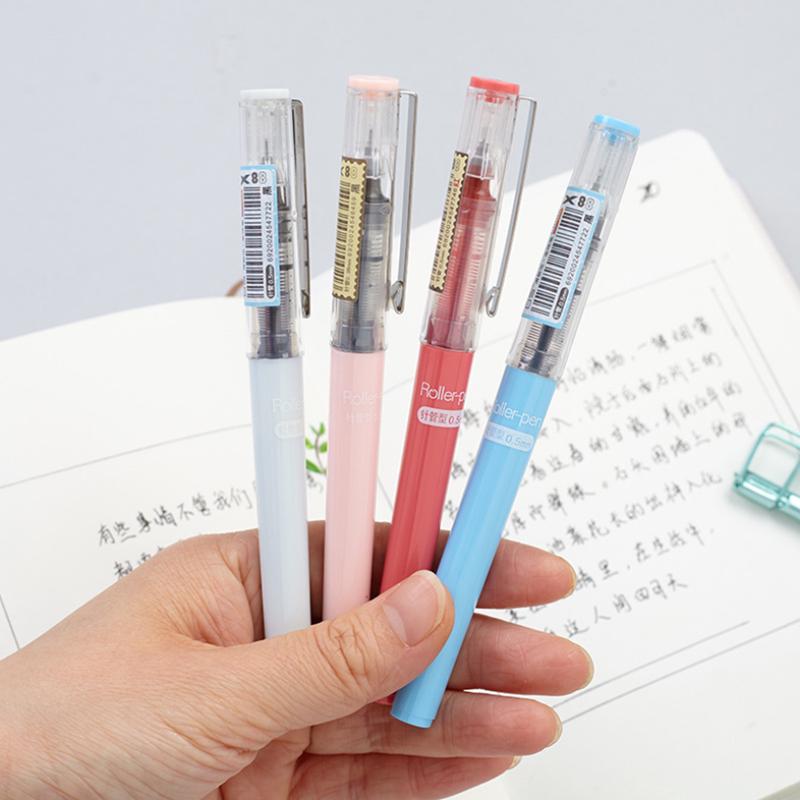 白雪直液式针管型走珠笔 学生用红笔中性笔 塑料黑水性笔文具用品