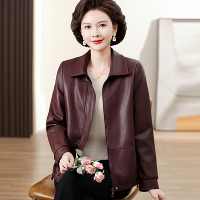 皮衣水洗皮中老年女皮衣休闲宽松