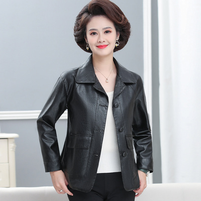 中年妈妈皮衣外套女加绒保暖春秋